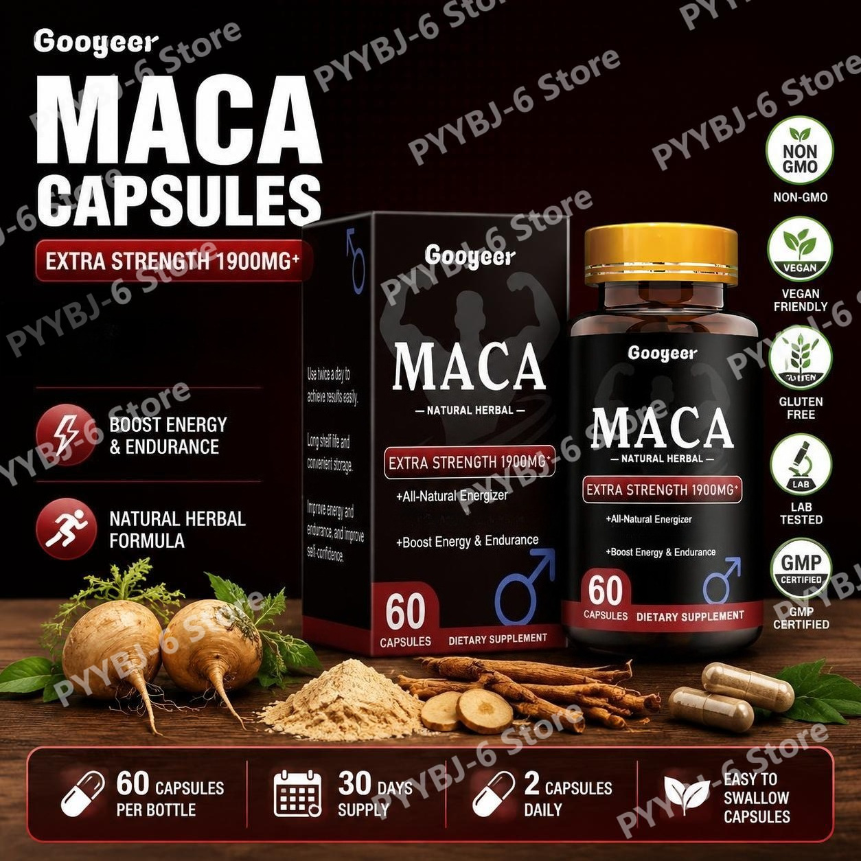 Valerian Root Capsule - Cápsulas Googeer Maca com Maca, Ginseng